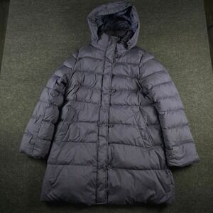 Uniqlo Women Blue Down Filled Hooded Puffer Parka Coat Longline Packable Size XL